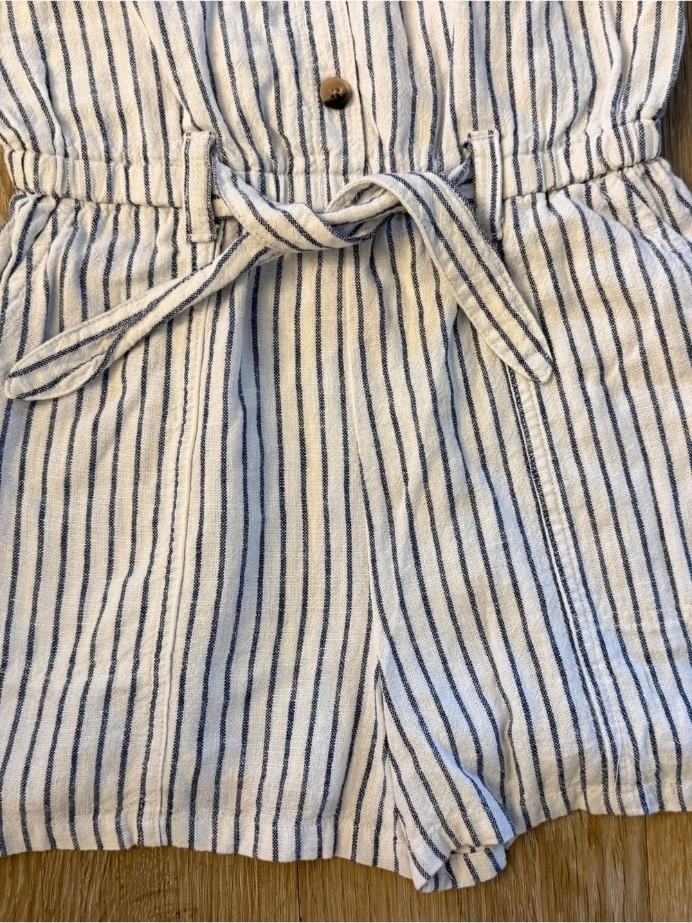 Old Navy Girl's Size 10-12 White & Navy Striped Linen Blend Romper
